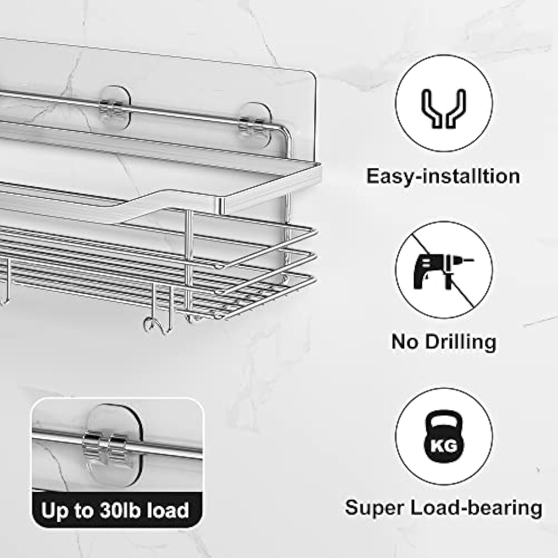 Orimade Shower Caddy No Drilling Stainless Steel Adhesive Shower Shelf for Shampoo Conditioner,Rustproof, 2 Pack (Silver)