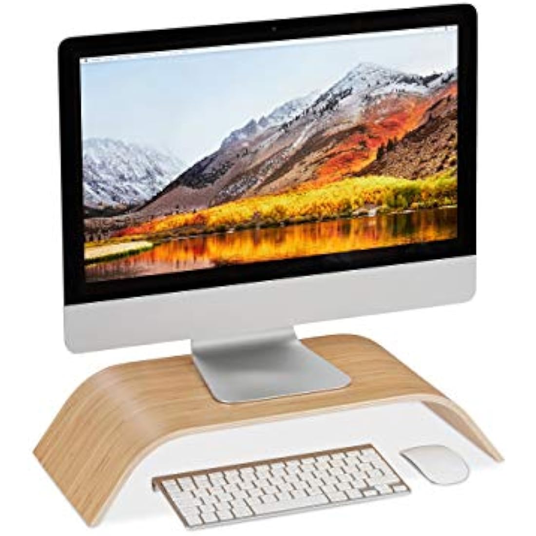 relaxdays Bamboo Display Stand, Curved Desk Display Riser, Ergonomic, HWD 10x52.5x24 cm, Natural