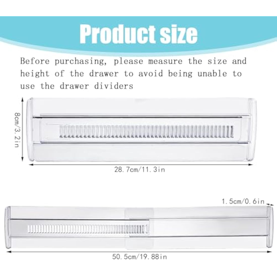 Yafe 6 Pack Drawer Dividers, Adjustable Drawer Organiser Divider(11.8"-19.7"), Extendable Plastic Drawer Dividers for Kitchen Bedroom Office Desk Dresser Cosmetic Clothing(Transparent)