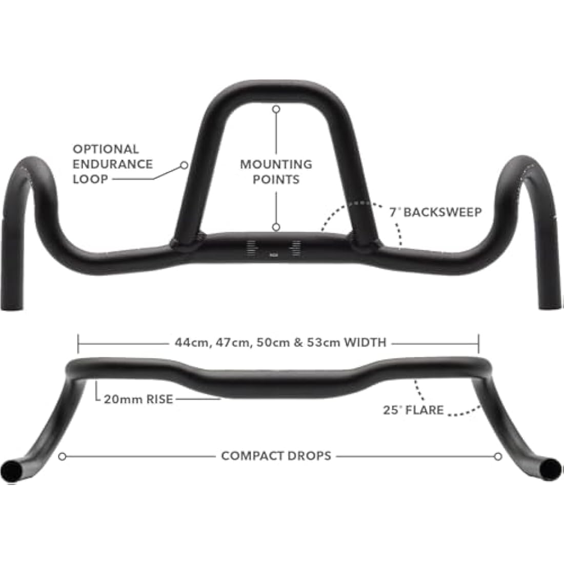 REDSHIFT Kitchen Sink Handlebar without Loop for Road, Gravel, Touring, and Commuter Bikes, Aluminum Drop Bar, 31.8mm Clamp, with 20mm of Rise, 41 cm Width