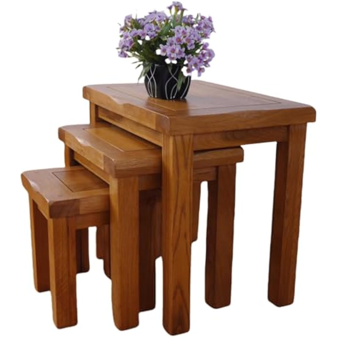 Kemtpase Nesting Table Solid OAK Nest of 3 Tables Wooden Side Nesting Wood End Coffee Lamp Table Rustic Sets