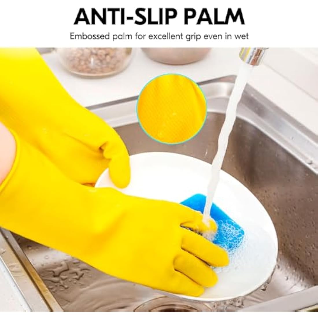 Vgo... Reusable Household Gloves, Dishwashing gloves, Extra Thick, Long Sleeves, Kitchen Cleaning/Painting/Gardening/Pet Care