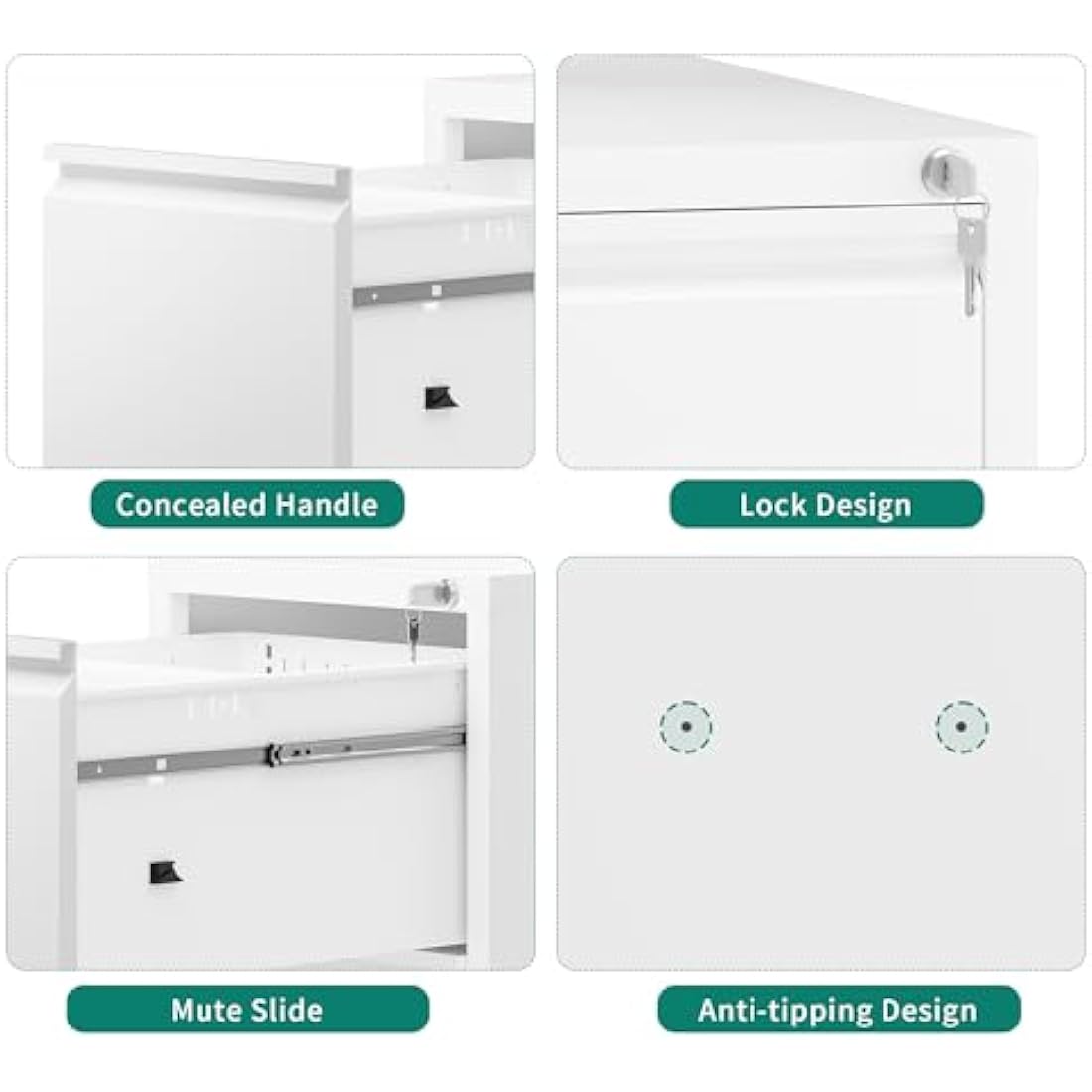 YITAHOME Filing Cabinet with 4 Lockable Drawers, Anti-tipping Rolling Filing Cabinet with Wheel for Home Office, Under Desk File Storage Cabinets for Letter/Legal/A4 Size, White, 62 x 45 x 133cm