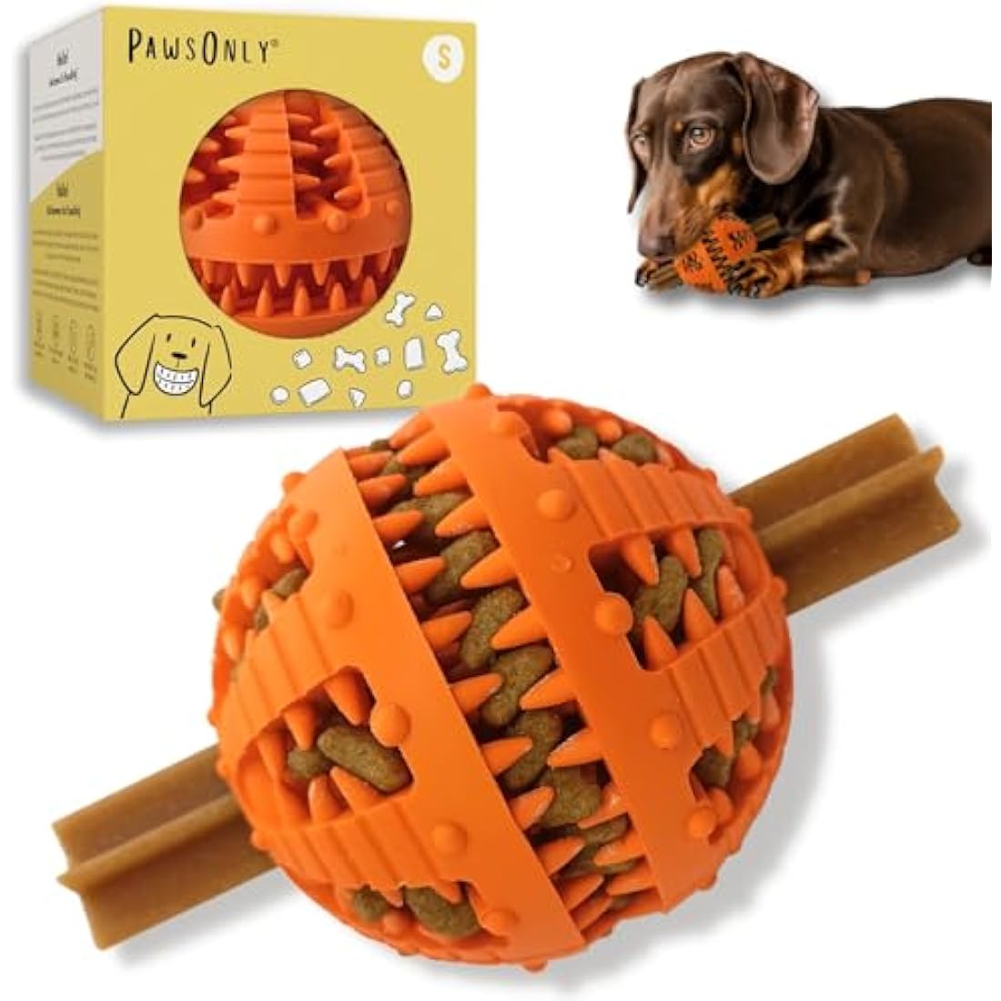 PawsOnly | Interactive Dog Treat Toy for Boredom & Enrichment | Mental Stimulation & Anxiety Relief | Puzzle Feeder | Puppy Brain Training & Entertainment | Keep Them Busy (Small, ORANGE)