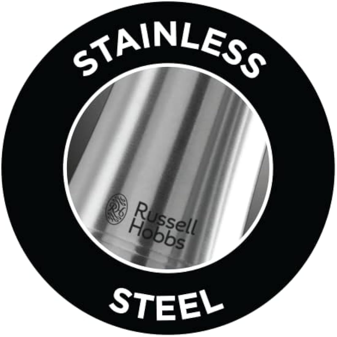 Russell Hobbs Stainless Steel Electric Salt & Pepper Mill Set with adjustable ceramic grinder heads for fine or coarse grinding, Battery operated, Light up during use, One handed operation, 23460-56
