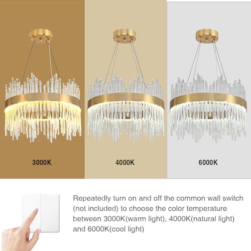 AOOCHOK Modern Crystal Chandelier Gold Pendant Light Fixtures, Small Crystal Hanging Lamp for Entryway, Corridor, Balcony, Porch, Restaurant, Door Opening, D40cm