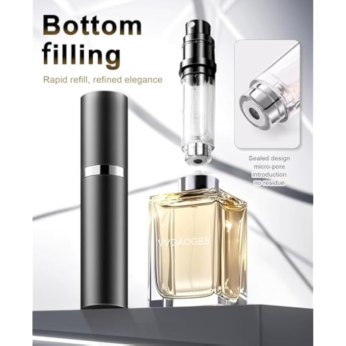 VVGAOGES Perfume Atomiser,Portable Refillable Empty Perfume Spray,Mini Perfume Bottles Empty for Travel 5ml (Black & Silver)