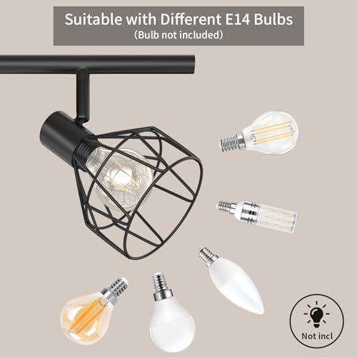 Dehobo Spot Light Fittings for Ceilings Adjustable Metal Wire Cage Kitchen Spotlight with E14 Base Black 6 Way Ceiling Light Industrial for Bedroom Bar Hallway Living Room No Bulb