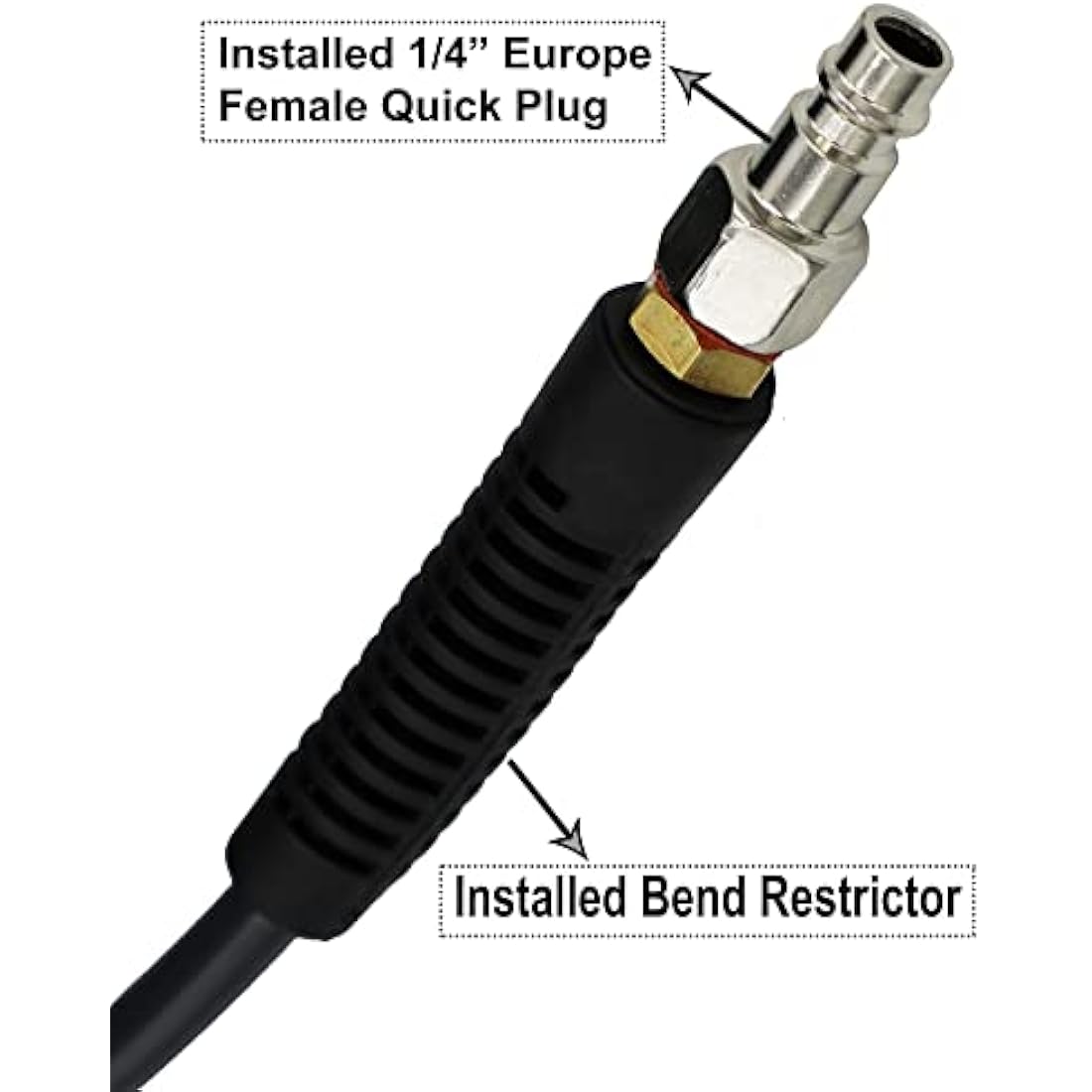 YOTOO Air Compressor Hose Polyurethane Recoil 15m Long 6mm ID x 9.5mm OD with Bend Restrictor, 1/4" Europe Quick Coupler and Plug, Gray