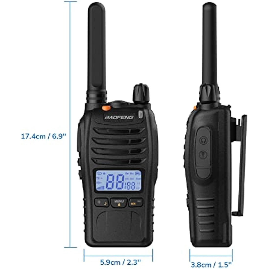 BAOFENG BF-88ST Pro Walkie Talkie, Upgraded Long Range Rechargeable License-Free PMR446 Two Way Radios with LCD Display, VOX Dual Watch, Desktop Charger and Earpieces, 4 Pack
