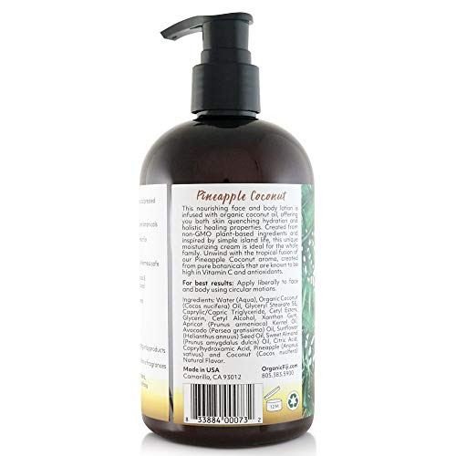 Coco Fiji Face & Body Lotion Infused With Coconut Oil | Lotion for Dry Skin | Moisturizer Face Cream & Massage Lotion for Women & Men |Pineapple Coconut 12 ozPack of 1