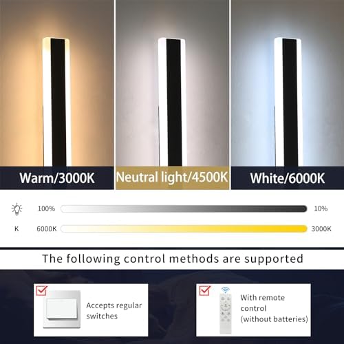 Mikeru 80CM Outdoor Lights with Remote Control, 2Pack Vertical Wall Lights 10% to 100% Dimmable Garage Lights External Main Powered 3000K/4500K/6000K 28W with Memory Function for Garden, Balcony