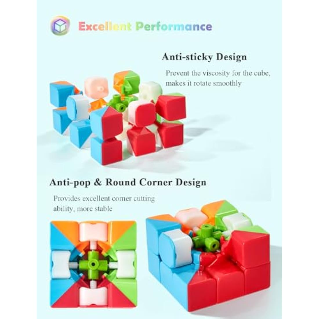 ROXENDA Speed Cube Set, 2X2 3X3 Pyramid Speed Cube Stickerless Fast Cube with Instruction (Stickerless cube set)