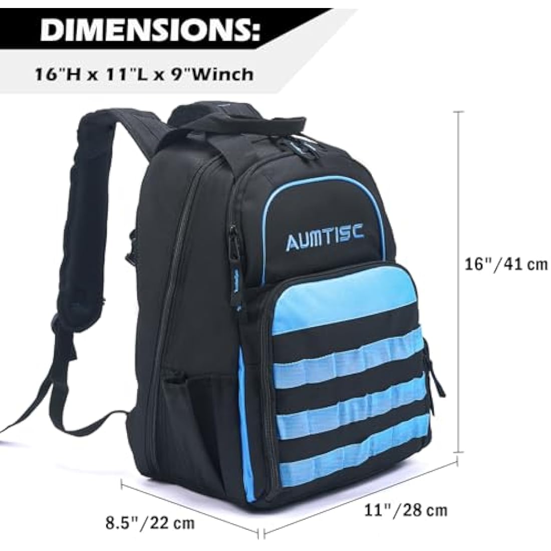 AUMTISC Electrician Tool Backpack,Heavy Duty Durable Tool Bag,Technician Tool Storage with Multi-Pockets Storage Organiser,16in x 11in x 9in,Blue
