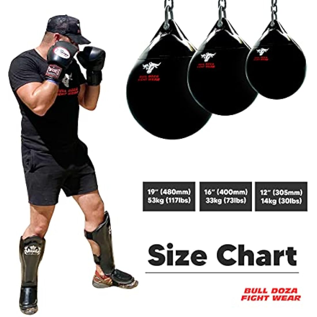 Bull Doza Fight Wear Pro Water Punch Bag - Heavy Durable Waterproof - Three Sizes