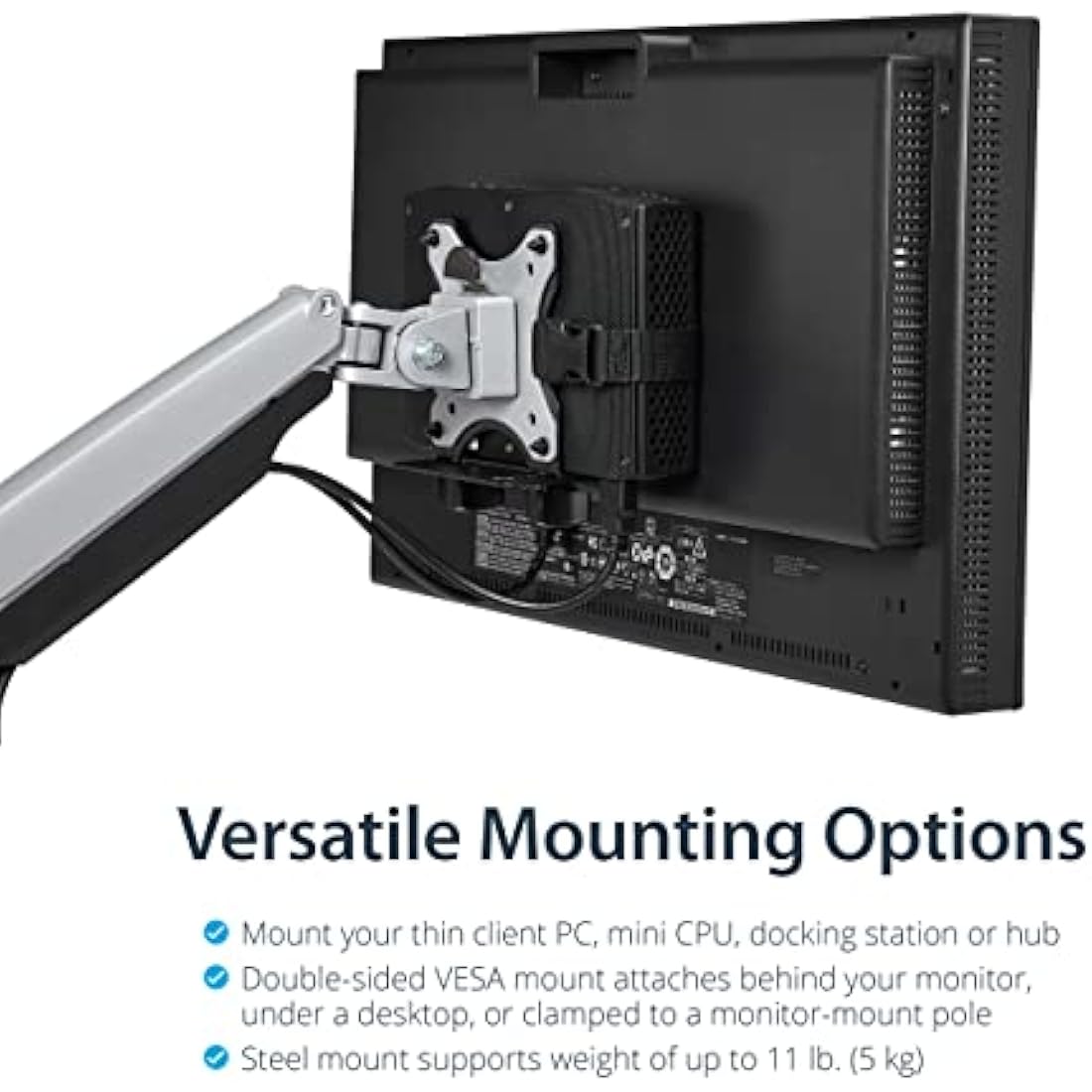 StarTech.com Thin Client Mount - Mini PC VESA Mount - Adjustable .7 to 2.8" - Under Desk Computer Mount - Mac Mini Monitor Mount (ACCSMNT), Black