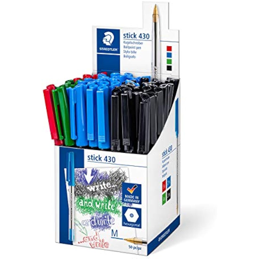 Staedtler Stick 430 MS CP5 Ballpoint Pen Medium - Assorted Colours (Box of 50)