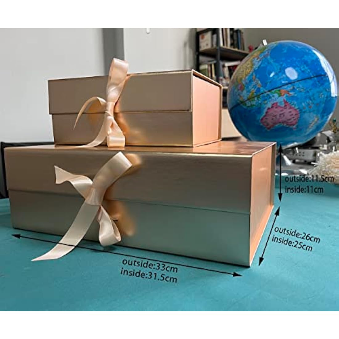Rose Gold Gift Box, 33x26x11cm Large Gift Box with Magnetic Lids and Silk Ribbon Specially Designed for Presents Birthdays, Holidays, Anniversaries Gift Packaging