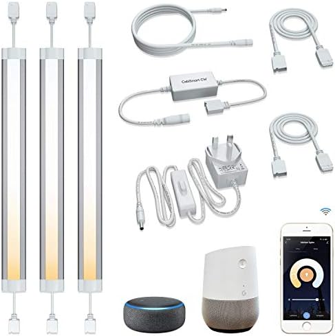 Smart LED Under Cabinet Lights Work with Alexa Siri Echo Google, Under Cabinet Lighting Warm to Cool White Strip, App or Voice Control 3 Lights Bar Kit for Kitchen Unit Light, Shelf, Counter Cupboard