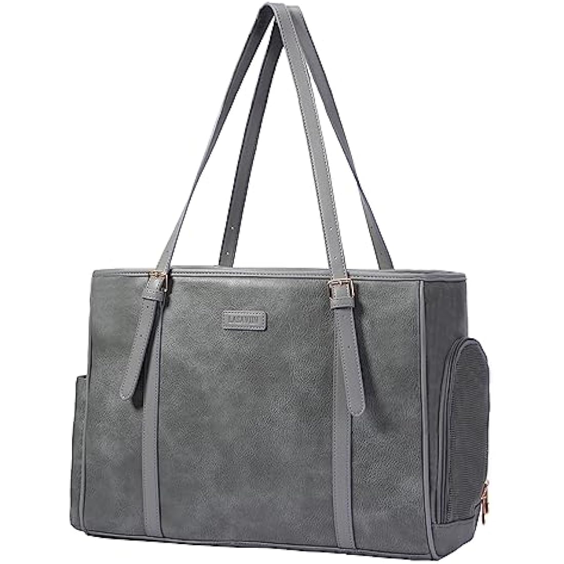 Lasaviin Fashion Dog purse Pet Carrier Leather Bag for Small Dogs Cats Puppy, Portable Tote Bag Airline Approved Soft-Sided Carriers (Grey)