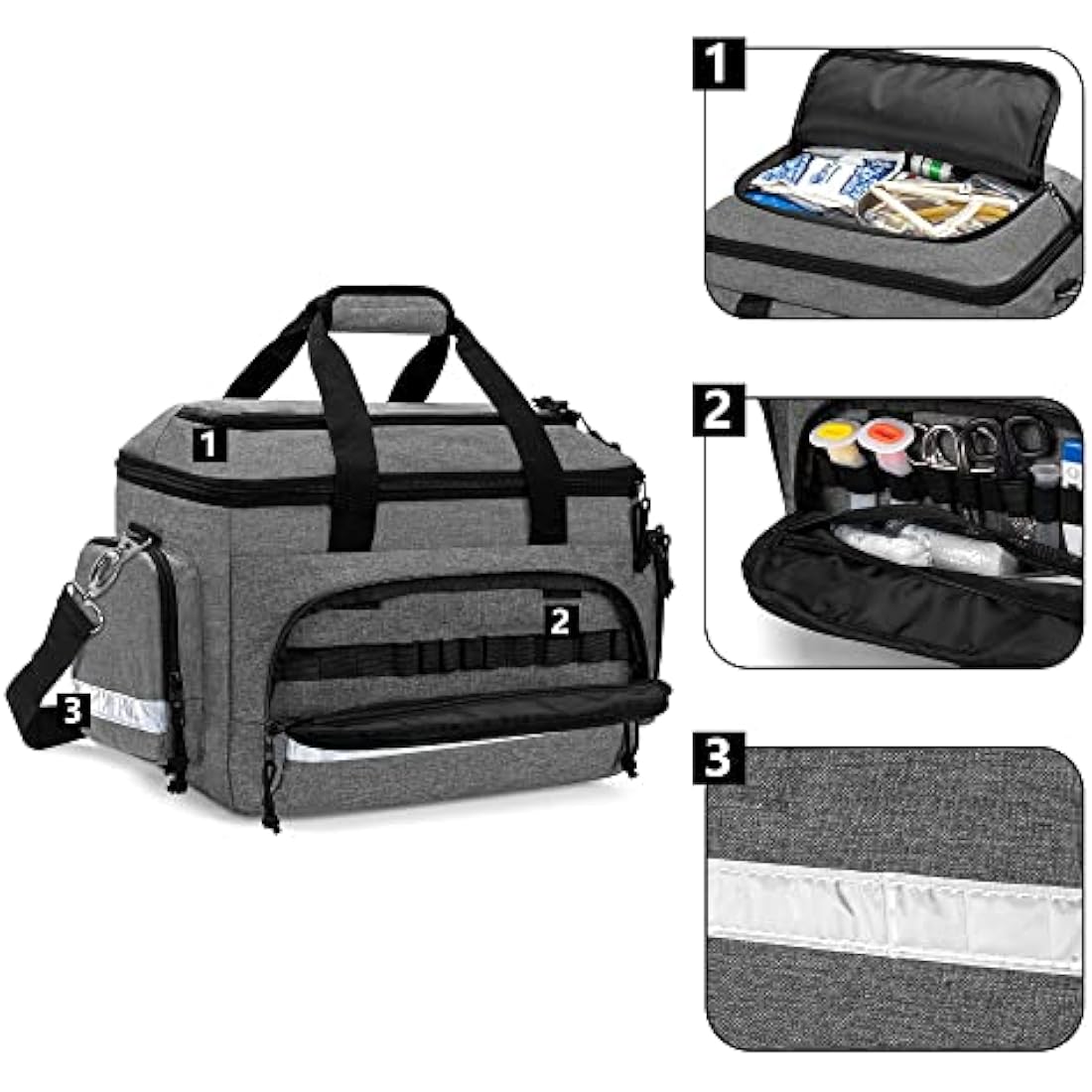 Damero First Responder Bag Empty, Medical Emergency Trauma Bag with Detachable Dividers for EMT, Nurses, Tactical Medics, Home Care, Gray