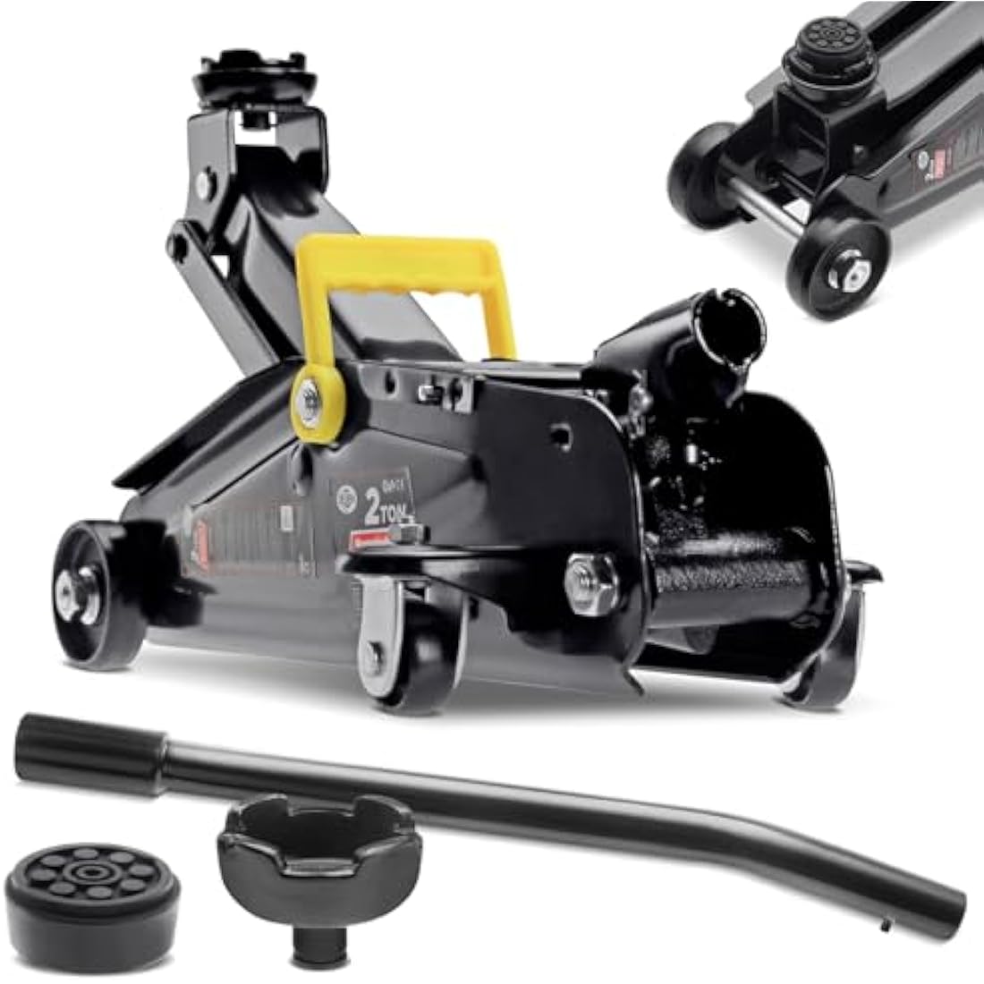 DEUBA® Hydraulic 2 Tonne Trolley Floor Jack for Cars | Lift Height 135-330 mm | With Case and Rubber Pad | Portable Garage and Workshop Equipment