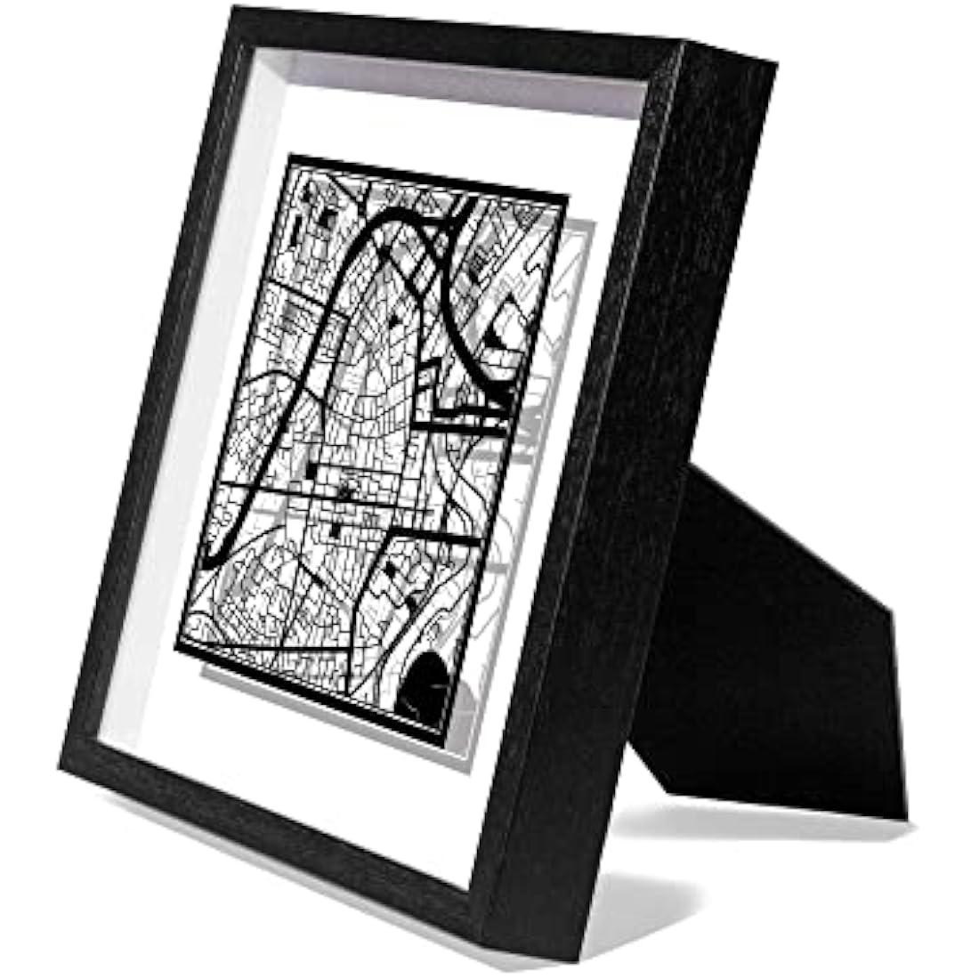 O3 DESIGN STUDIO Belfast Paper Cut Map framed, Black map, Black frame, 23x23 cm, Gift Boxed, 2 background color, self-changing, Paper Art