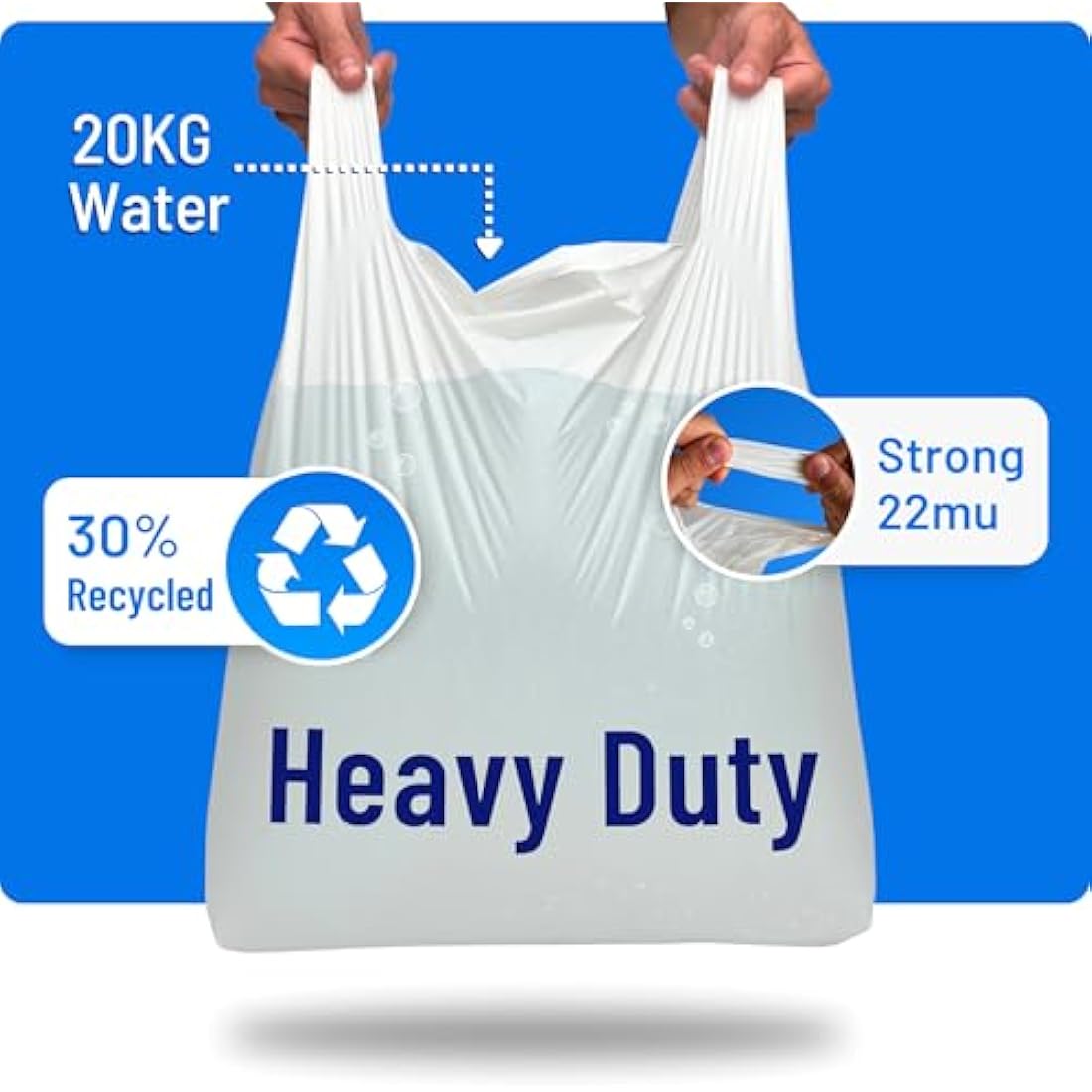 PWgoods Plastic Carrier Bags White - Standard Retail Size 13x19x23, 1000 Pack, Heavy Duty Large Carrier Bag with Handles, Groceries Retail Shopping Takeaway Bin