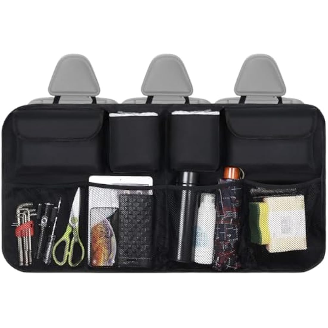 URAQT Car Boot Organiser Waterproof Kick Mats Car Organiser Seat Back Protectors, Multi-Pocket Children's Travel Storage, Durable Foldable Cargo Net Storage for Car Backseat Cover