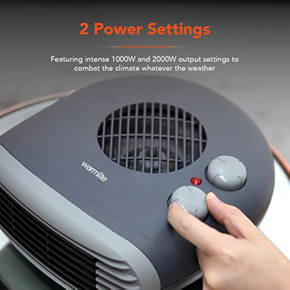Warmlite WL44004DT 2000W Portable Flat Fan Heater with 2 Heat Settings and Overheat Protection, Dark Titanium