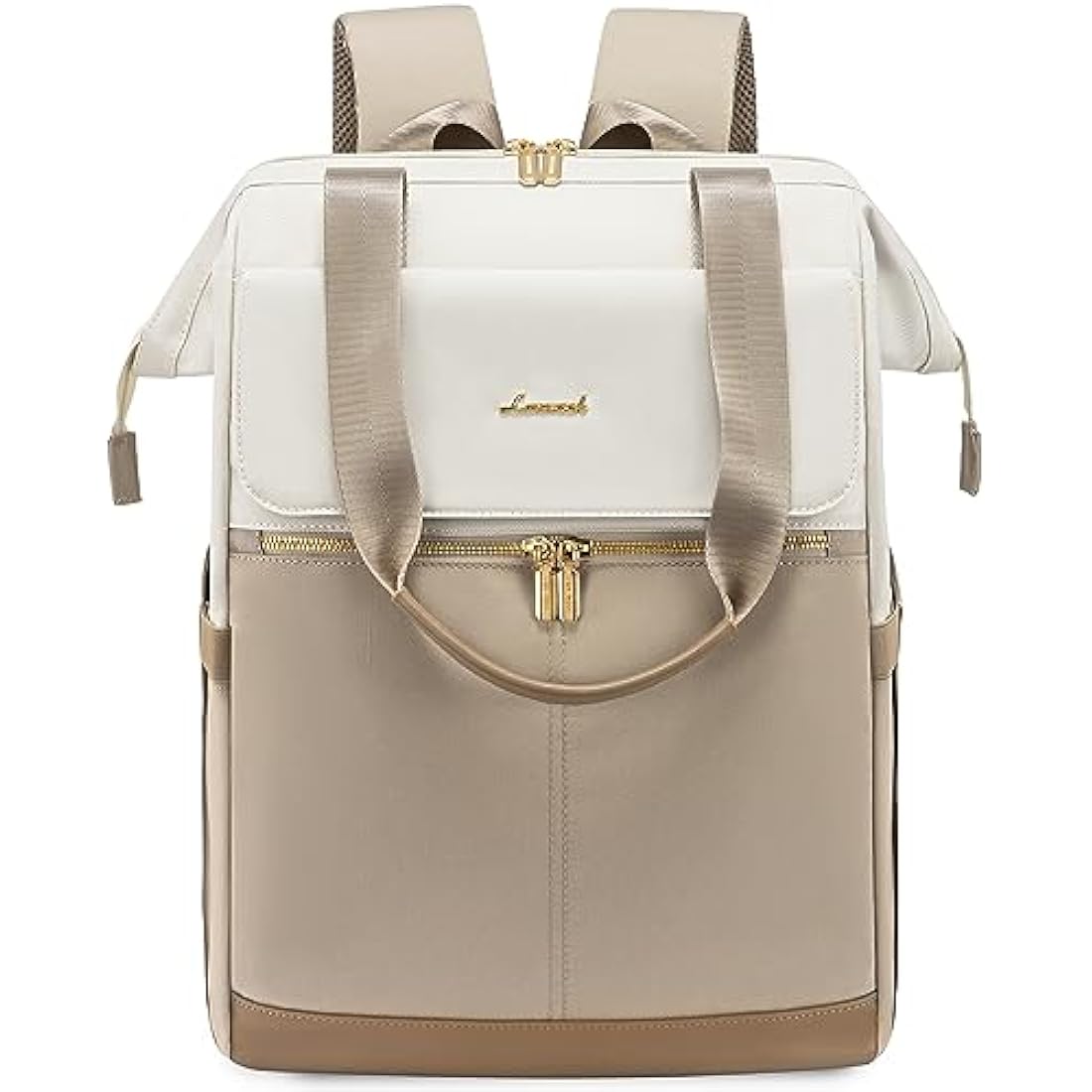 LOVEVOOK 17.3 inch Laptop Rucksack Bag for Ladies, Backpack Womens, Daypacks for Office Teacher Nurse, Fashion School Bags with USB Port for Work University Travel Business, Beige-Khaki