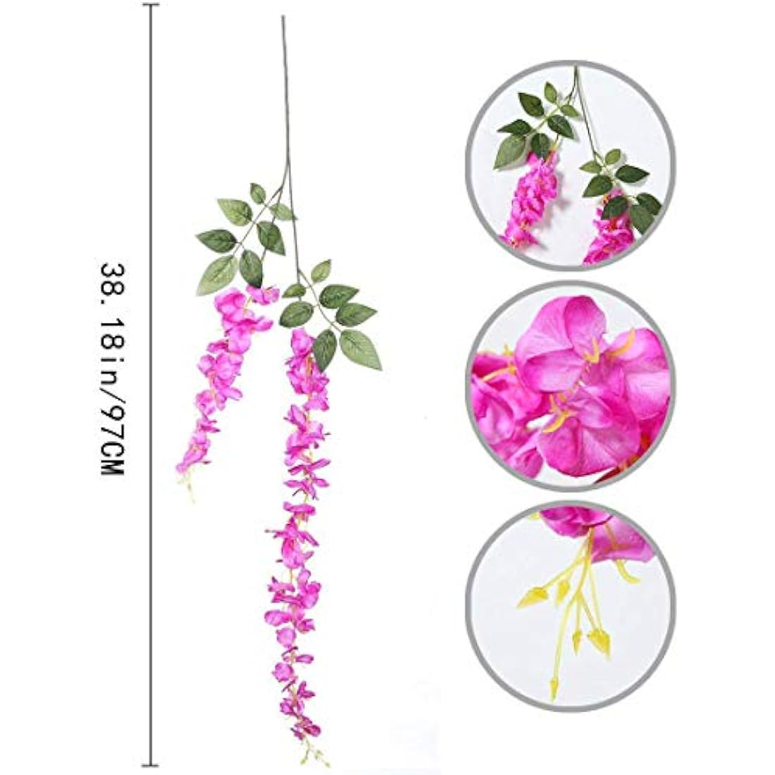Veryhome 12PCS/Lot 3.6feet/piece Artificial Flowers Fake Wisteria Vine Silk Flower for Wedding Decorations Home Garden Party Decor (Purple Fuchsia)