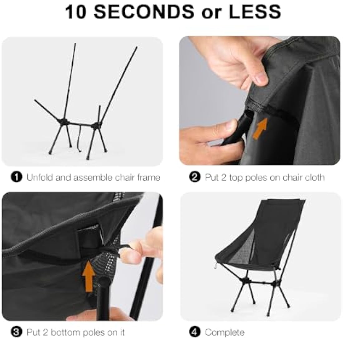 Outplea Lightweight Camp Chair Quick Setup, Minimalism Folding Camping Chairs for Beach Travel Fishing, 130kg Capacity, Black