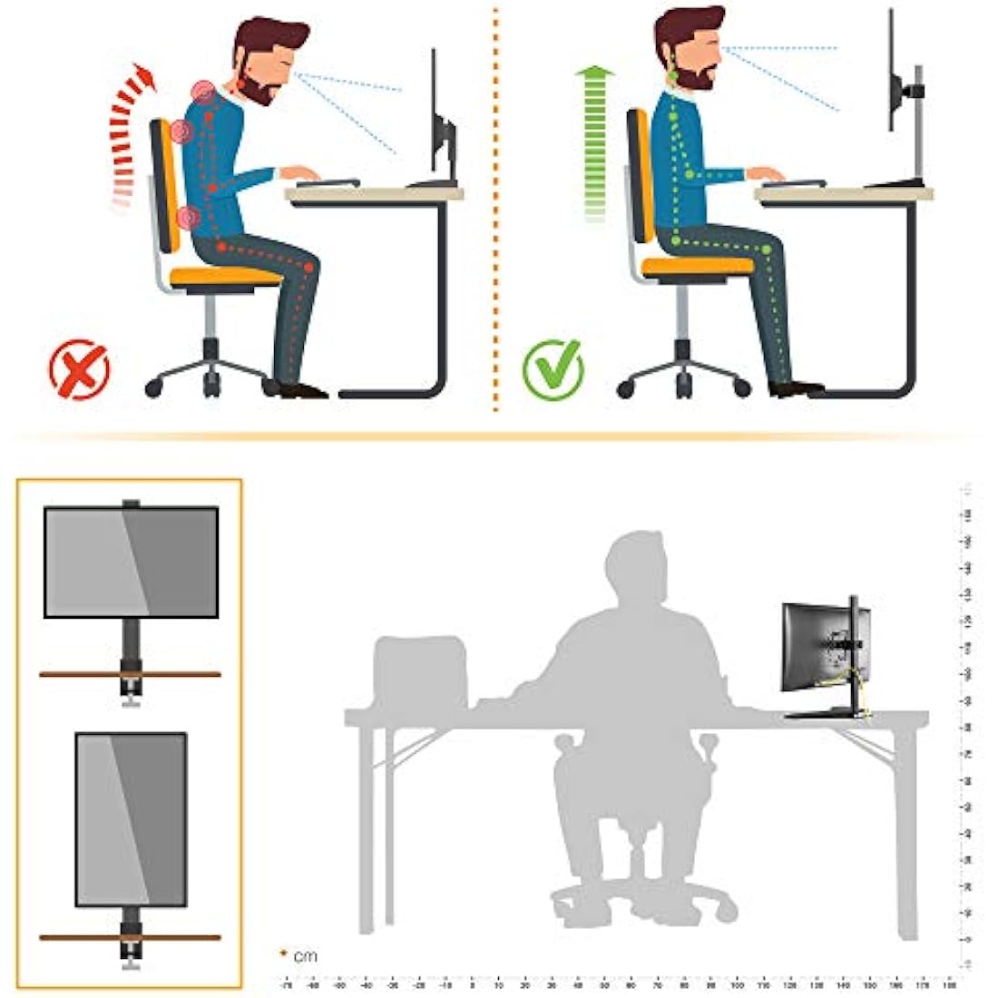 RICOO Single Monitor Stand Tilt Swivel 13-32 Inch TS7211 Universal VESA 75x75 100x100 Mount also Curved Screens Computer Monitor Bracket