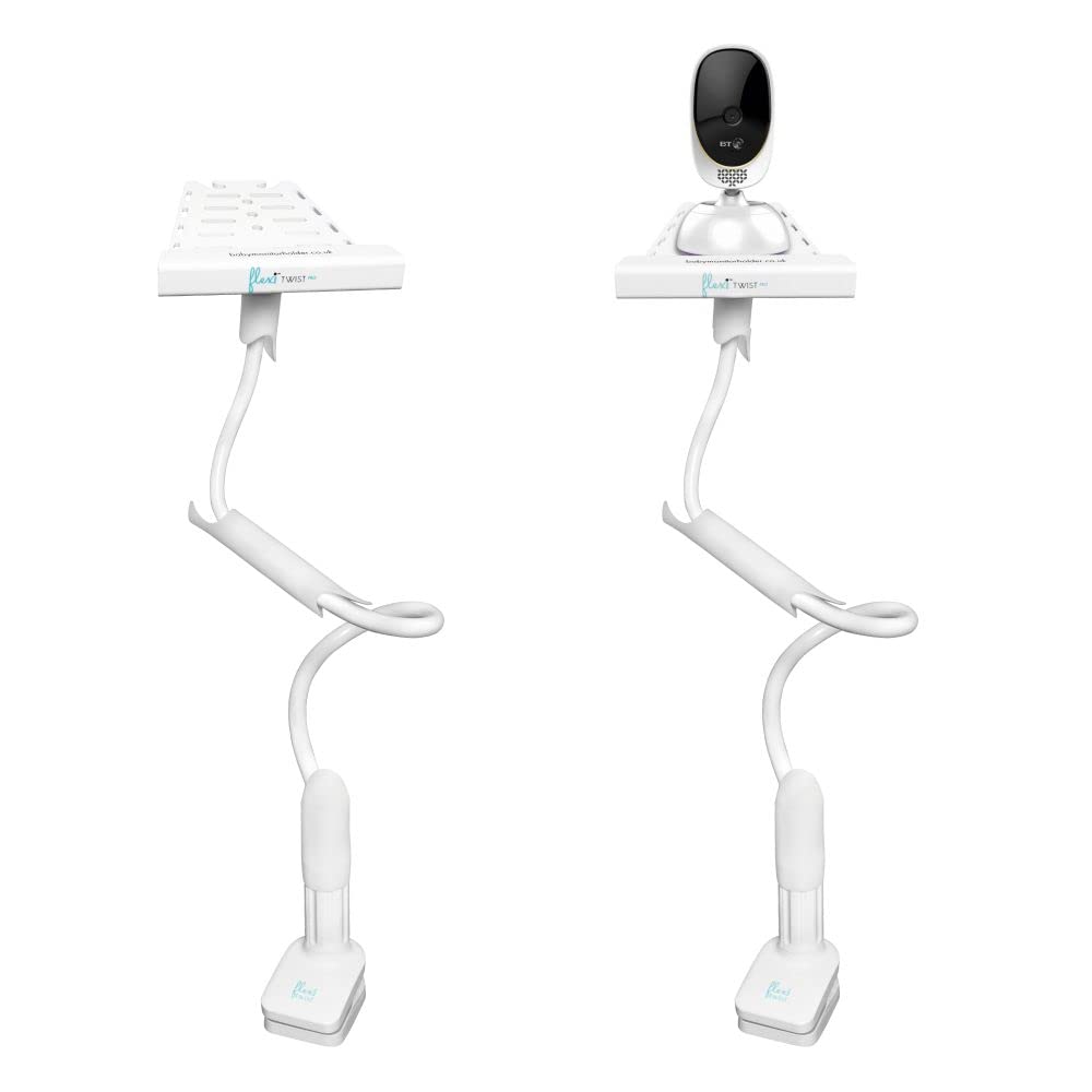flexi Twist Pro | Universal Baby Monitor Holder Shelf | Secure with Straps & Clamp| No Drilling Required | Flexible Baby Camera Mount | Baby Monitor