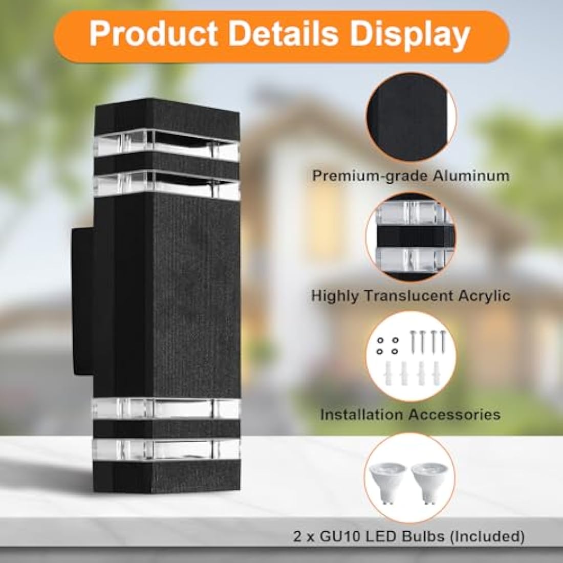 CELAVY Outdoor Wall Lights Mains Powered Outside Up Down Lights, IP65 LED Porch Front Door Light, Square External GU10 Modern Lighting Exterior Electric Sconce Lamp Wall Mounted for House, Black