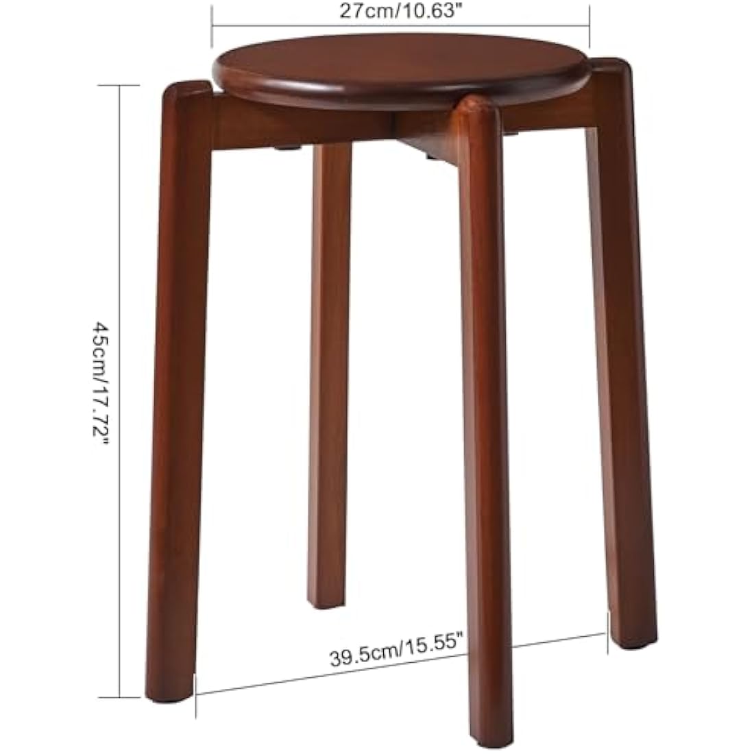 YMYNY 4pcs Solid Wood Round Stool, Shoes change Stool, Dressing Stool, Small stool, Stackable Stools for Living Room, Dining Room, Kitchen, Classroom, 27×27×45CM Brown HBD026H-4