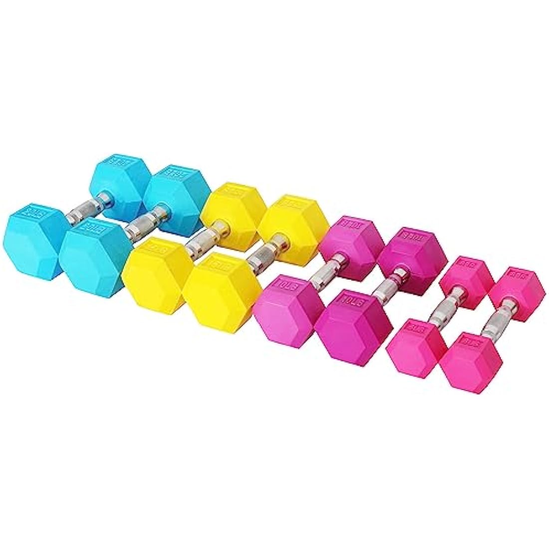 Signature Fitness Coloured Rubber Coated Hex Dumbbell Set