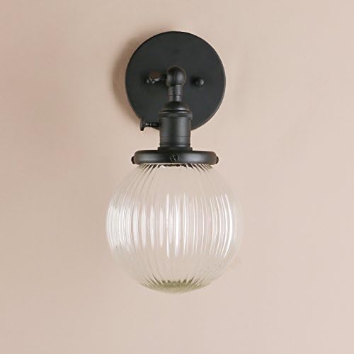 PathsOn 15cm Industrial Modern Vintage Retro Wall Lights, Loft Bar Kitchen Sconce Lights Lamp Fixture with Ribbed Globe Clear Glass Light Shade (Black)