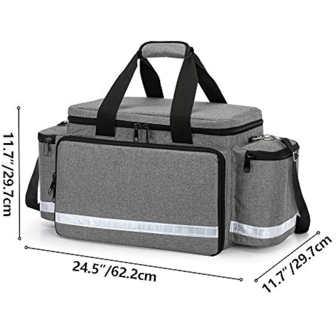 Trunab Emergency Responder Trauma Bag Empty, Professional Large First Aid Bag Medical Bag with Inner Dividers and Non-Scratch Bottom, Ideal for EMT, EMS, Paramedics, Grey, Empty-Patented Design