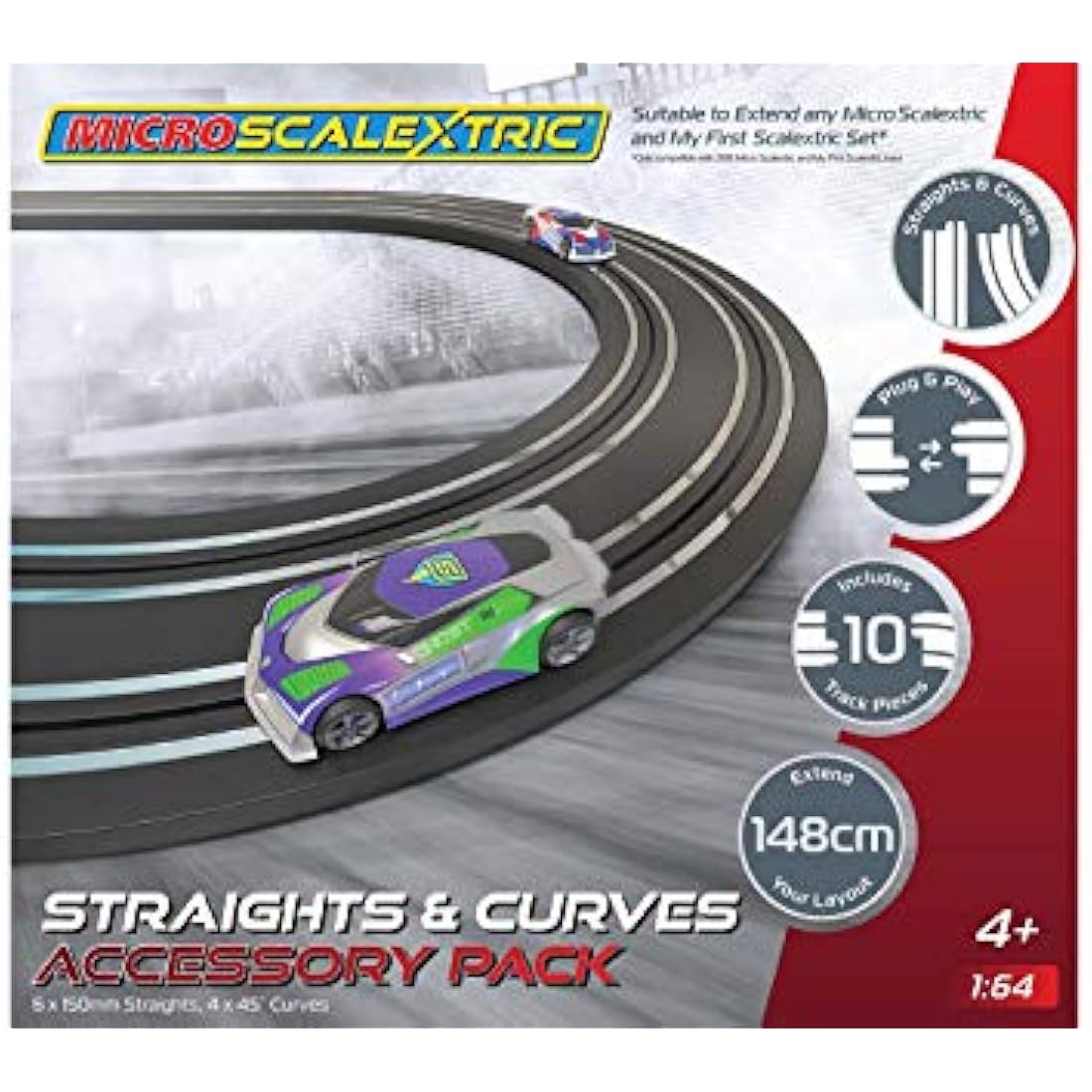 Micro Scalextric Track Extension Pack - Straights and Curves - Extend Your Layout by 148cm, Includes 6x 150mm Straights & 4x 45 Degree Curves, Micro Scalextric Accessories