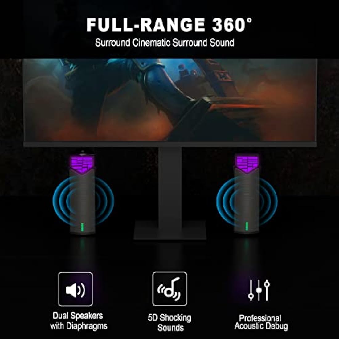Smalody PC Speaker, 2 in 1 Detachable Computer Speaker Stereo Bluetooth Speakers Dynamic Cool RGB LED Design Compatible with Desktop/Laptop/Smartphone/Projector
