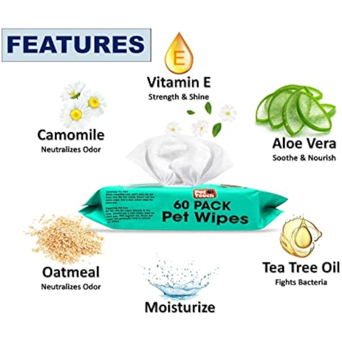 Dog Wipes All Purpose Cleaning Pet Wipes for Dogs Cats Puppies Alcohol Free (1 Pack of 60 Wipes)