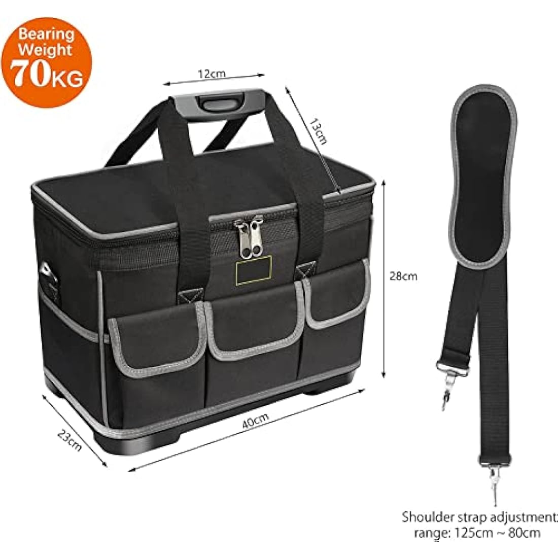 Noosverl Tool Bag, Multifunctional Rigid Tool Bag Organiser Toolcase with Adjustable Shoulder, Black, 40 x 23 x 28 cm,electrician tool bag