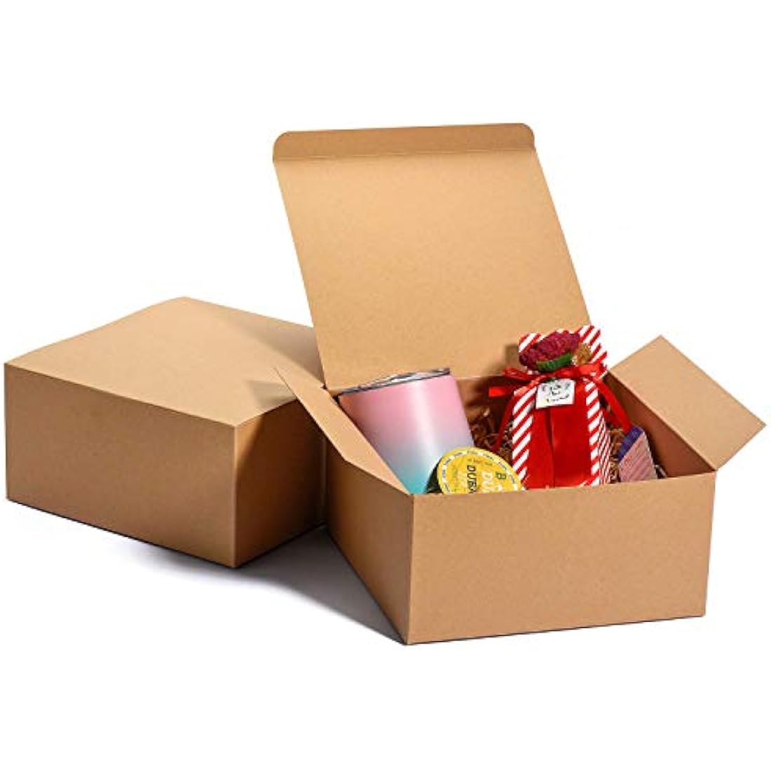 Switory 25pc Present Boxes with Lids, 20x20x10cm, Kraft Paper Gift Boxes for Crafting, Cupcake, Cardboard Bridesmaid Proposal Box,Brown Wedding Favor, Gift Ornaments, Easy Assemble Boxes