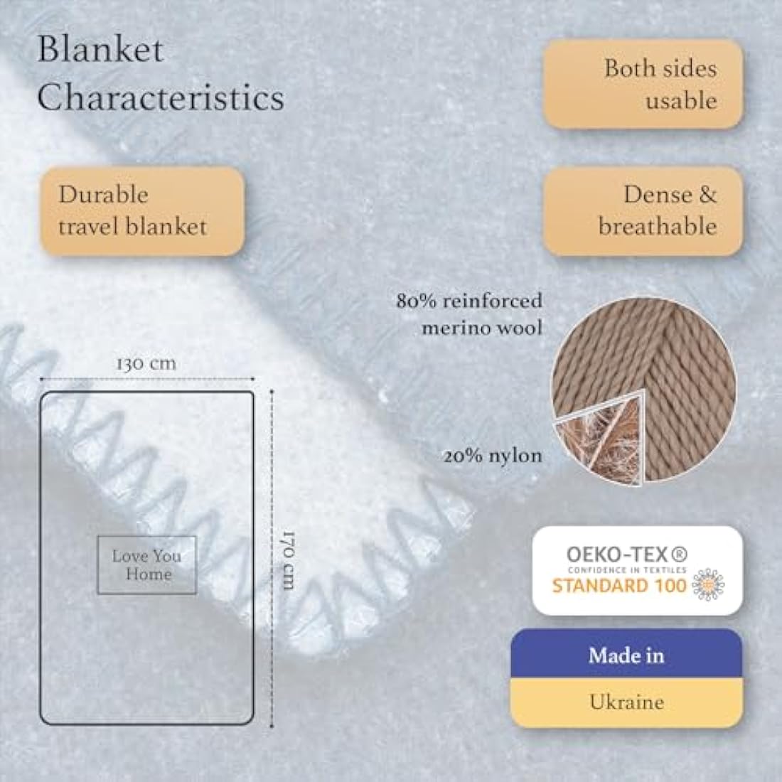 LYHome Travel Blanket - Extra Warm Picnic Throw, Bed Camping Outdoor Wool Blankets, Cozy Soft Throws, Military Army and Garden Outside Use (51x67 in | 130x170 cm | Blue - Light Blue Double-sided)