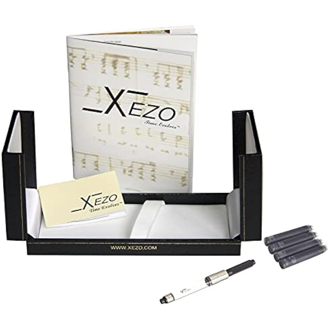 Xezo Maestro Fountain Pen, Medium Nib. Handcrafted with Black Mother of Pearl Inlay. Platinum Plated. Limited Edition, Serialized. No Two Alike