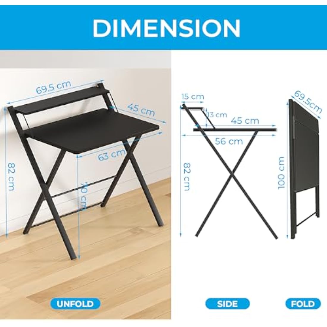GreenForest Foldable Desk No Assembly Required,Small Desk with Monitor Shelf,Computer Desk for Small Space,Black