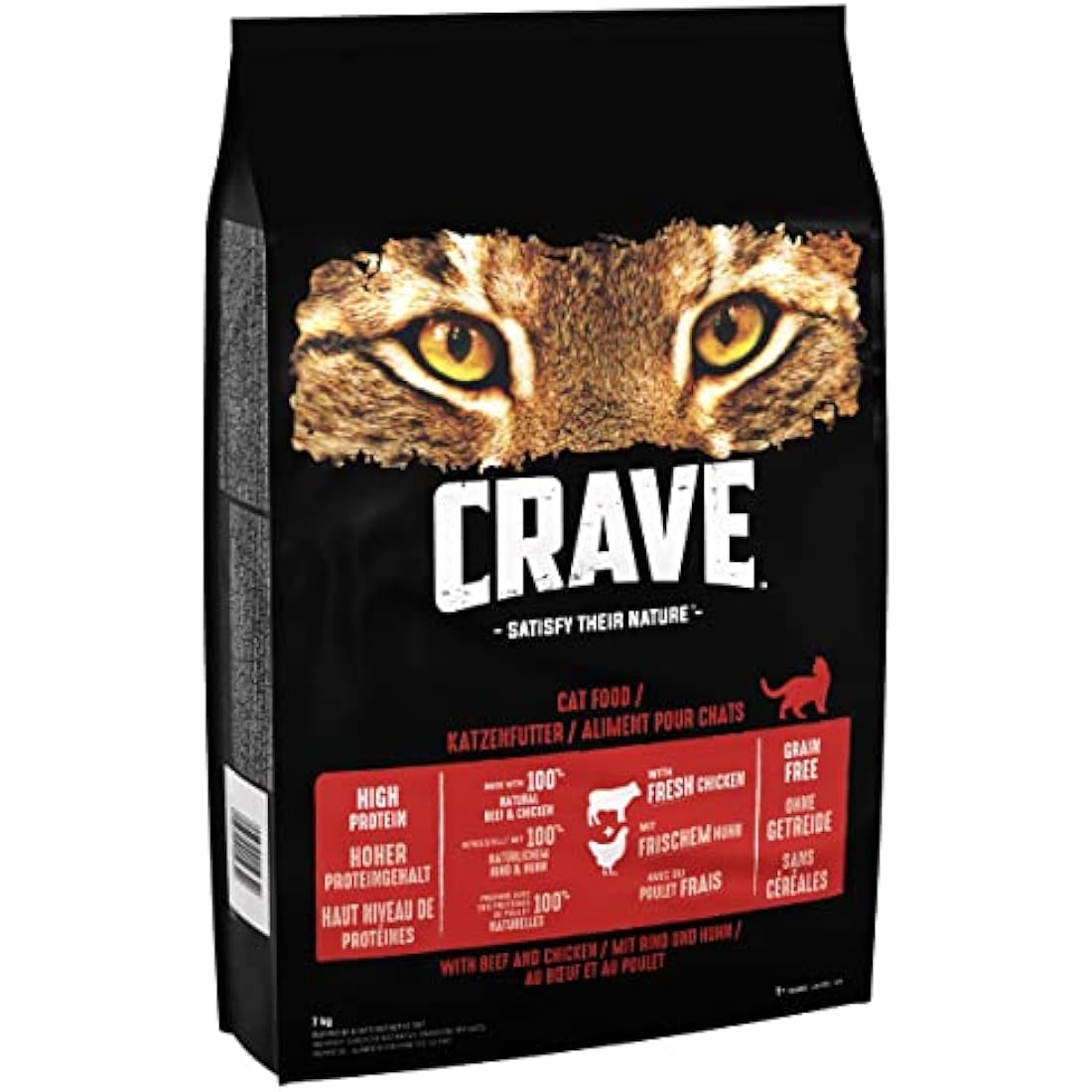 Crave Chicken & Beef 7 kg Bag, Premium Adult Cat Dry Food with high Protein, Grain-free
