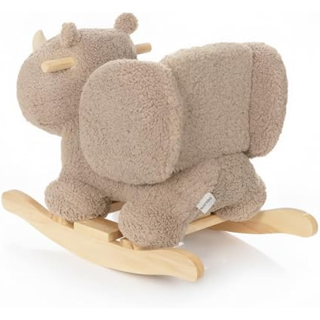 Nattou Wooden Rocker, Fully Padded Seat, Side Supports, Safety Belt, Handles For Small Hands, PETA-Approved Vegan, Soap-Water Cleaning, Super Soft Teddy Fabric Material, 10-36 Months, Taupe Rhino
